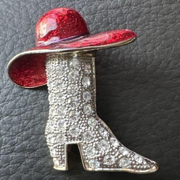 Unbranded Jewelry - Vintage Art Nouveau Cowgirl Boot and Hat Rhinestone Brooch